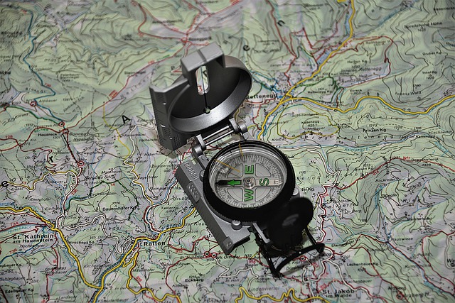 Hiker's compass & map